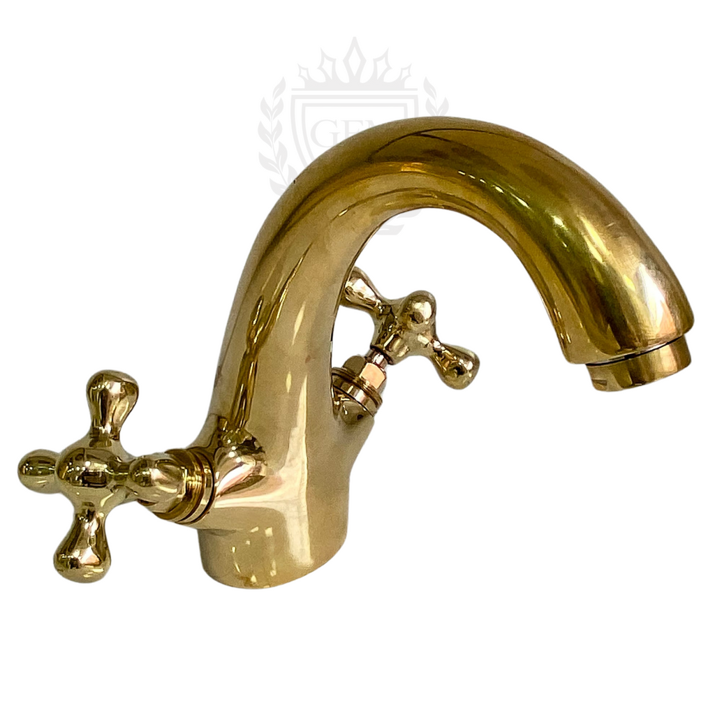 unlacquered brass faucet, solid brass tap, bathroom sink faucet, vintage brass faucet, handmade vanity tap, antique brass mixer, cross handle faucet, single hole bathroom faucet, farmhouse faucet, luxury brass bathroom tap