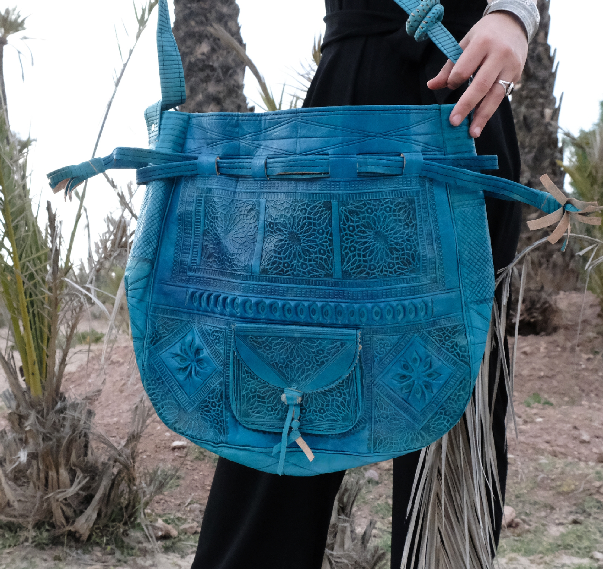 Moroccan leather bag Blue