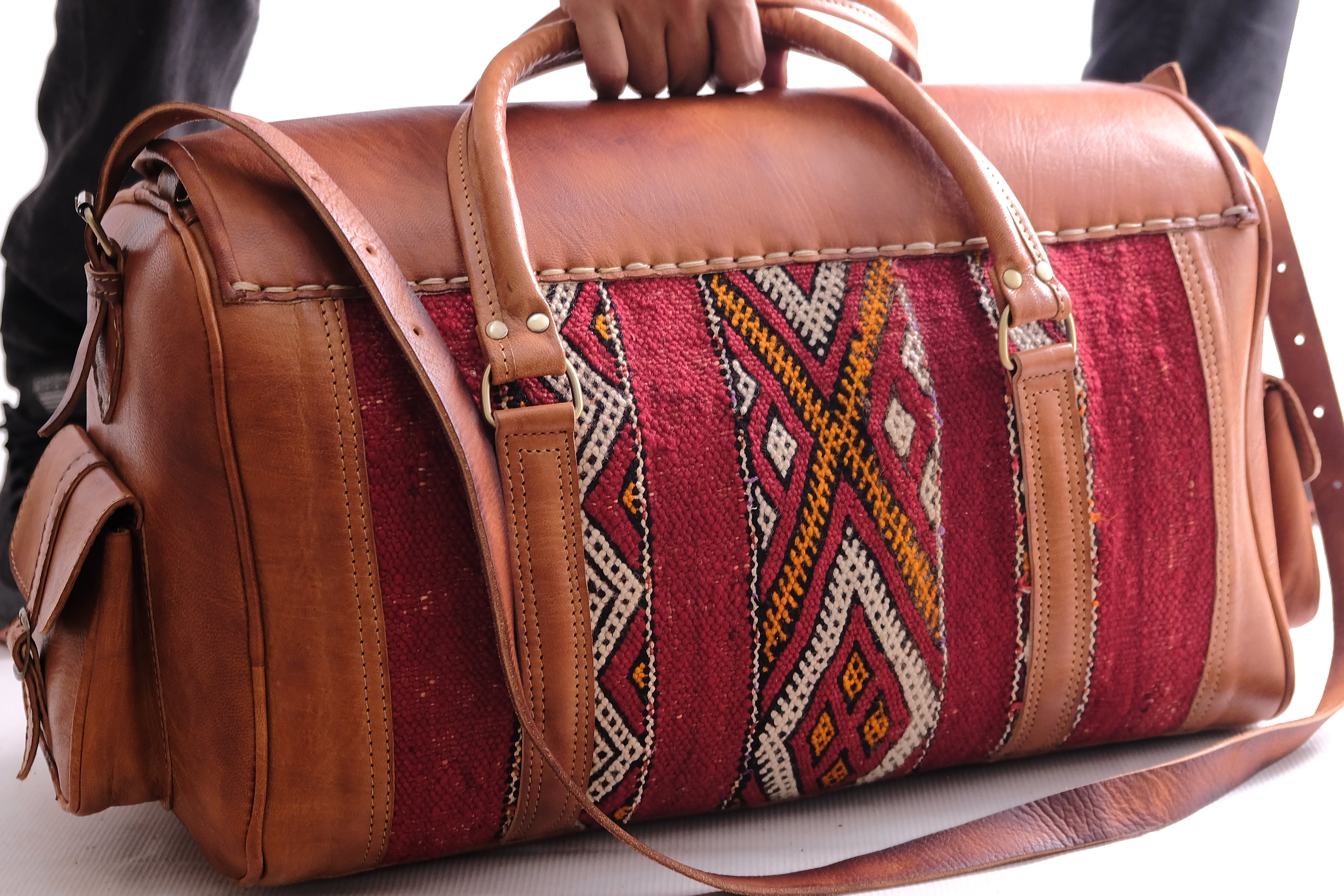Premium Duffel Leather Kilim bag , Travel bag , Weekender bag