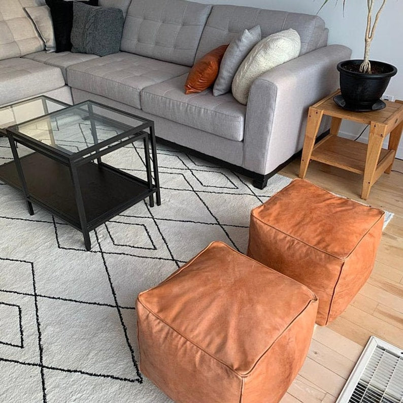 Square leather ottoman pouf top