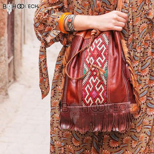Bohemian leather kilim shoulder bag