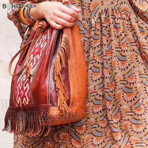Bohemian leather kilim shoulder bag