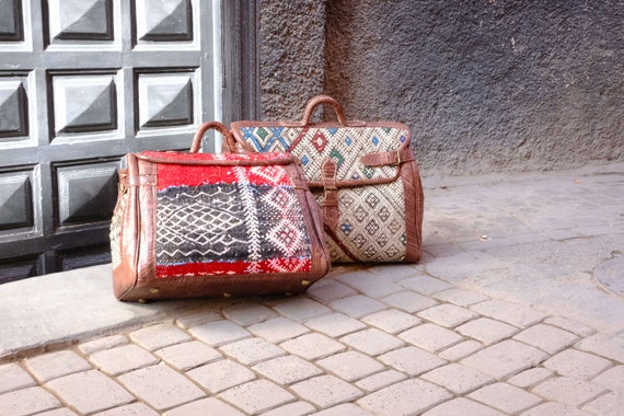 Kilim Moroccan Leather Duffle Bag