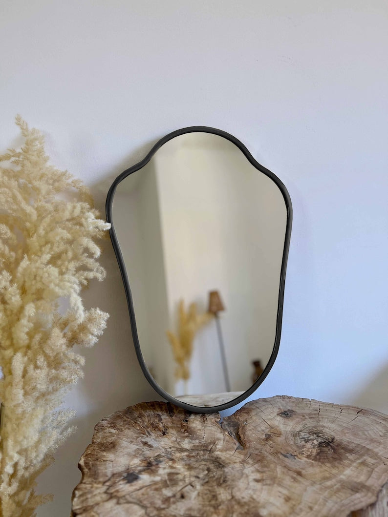 Antique Brass Mirror - Italian Shield Form Wall Mirror - Handcrafted Brass Frame