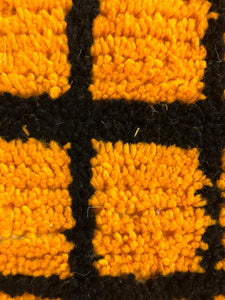 Moroccan Berber Black and Orange Grid rug, Soft wool checkered ara rug