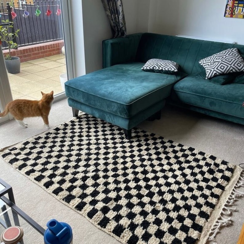 Black and white checkered rug! wool checkerboard rugs.