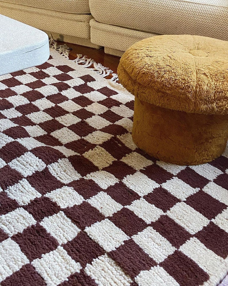 Brown Checkered area rug - Moroccan Berber rug