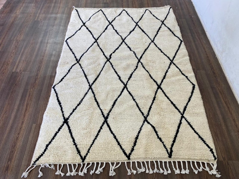 Custom Moroccan Berber Wool Black and white beni ourain rug