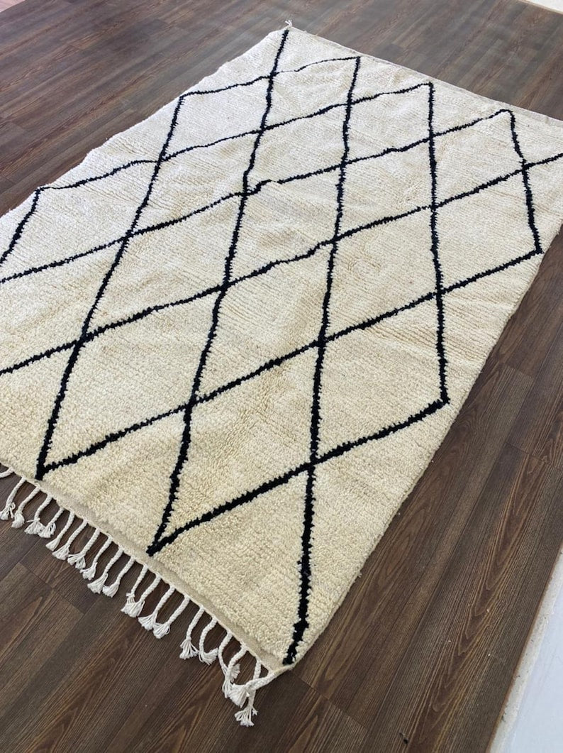 Custom Moroccan Berber Wool Black and white beni ourain rug