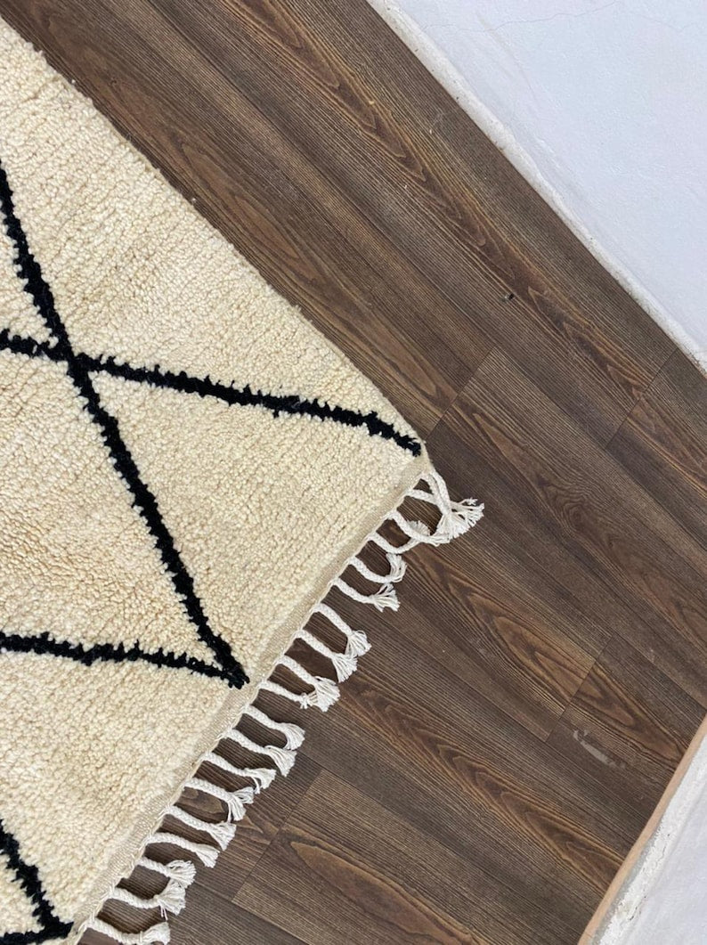 Custom Moroccan Berber Wool Black and white beni ourain rug