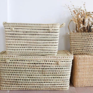 Wicker Storage Trunk - Palm Leaf Storage Chest and Basket