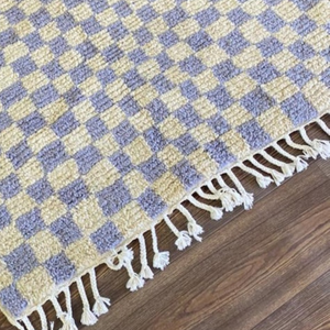 Light Purple Moroccan Berber wool Checkered area rug!