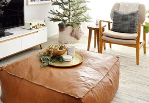 Genuine Leather Square Ottoman