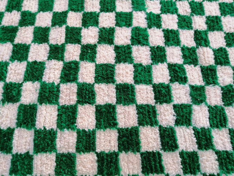 Green And white checkered rug, Moroccan Berber Checkered rug