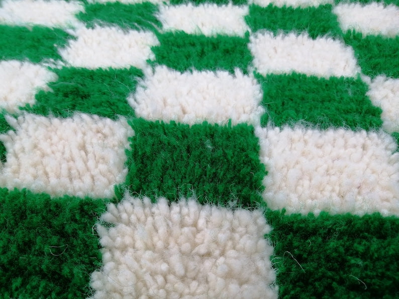 Green And white checkered rug, Moroccan Berber Checkered rug