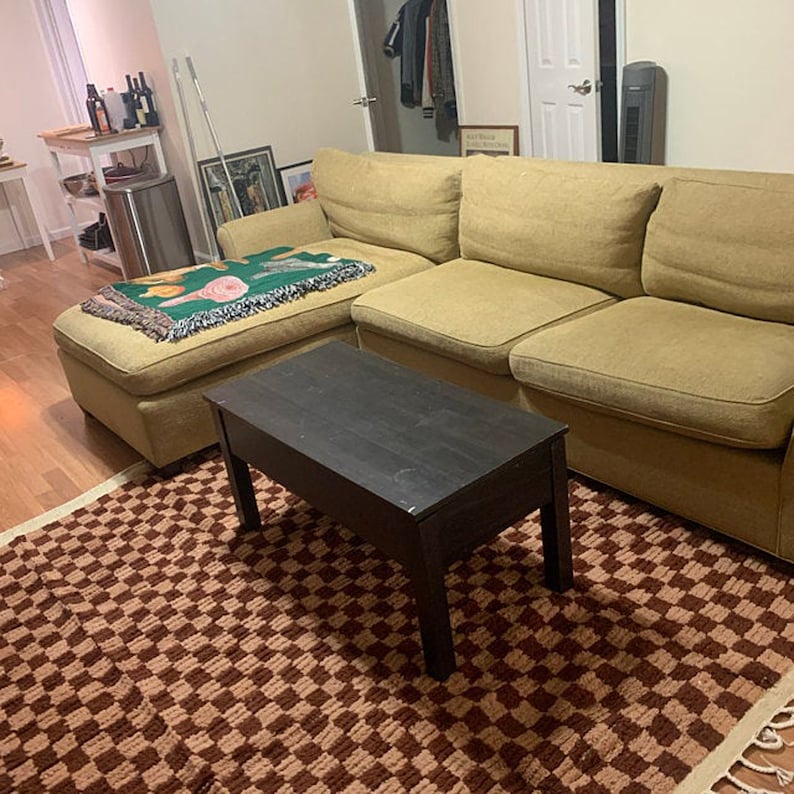 Handmade Moroccan Berber Wool Rug - Brown and Cream Checkered Pattern rugs