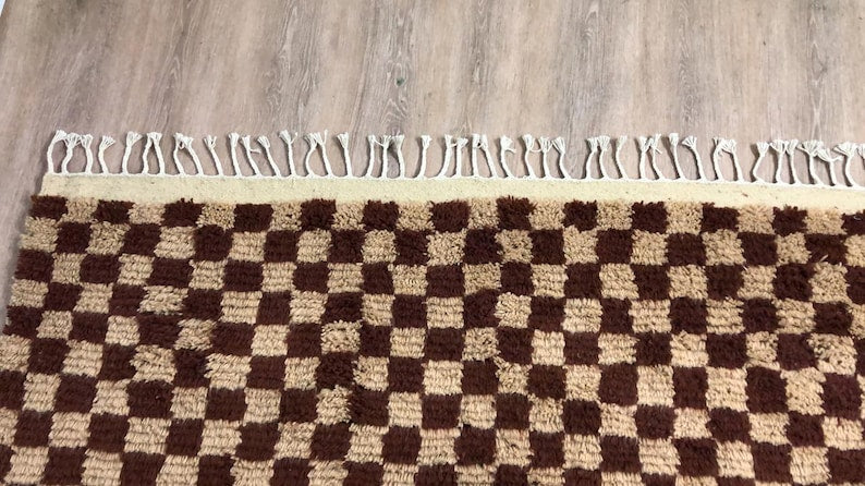 Handmade Moroccan Berber Wool Rug - Brown and Cream Checkered Pattern rugs