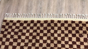 Handmade Moroccan Berber Wool Rug - Brown and Cream Checkered Pattern rugs