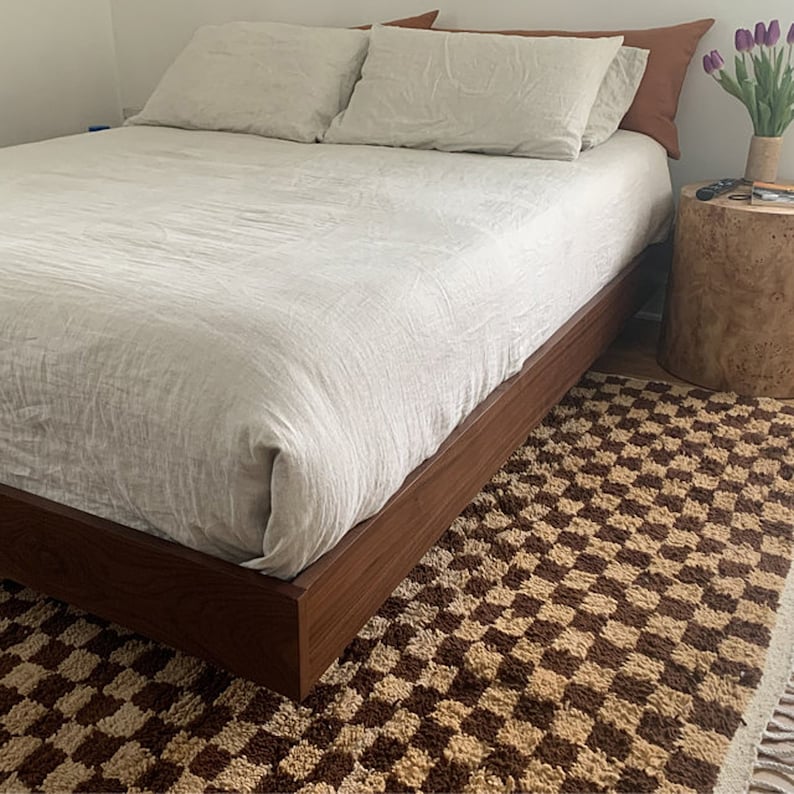 Handmade Moroccan Berber Wool Rug - Brown and Cream Checkered Pattern rugs