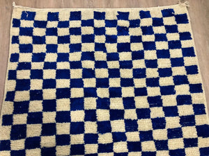 Handmade Moroccan Berber wool blue and white checkered rug