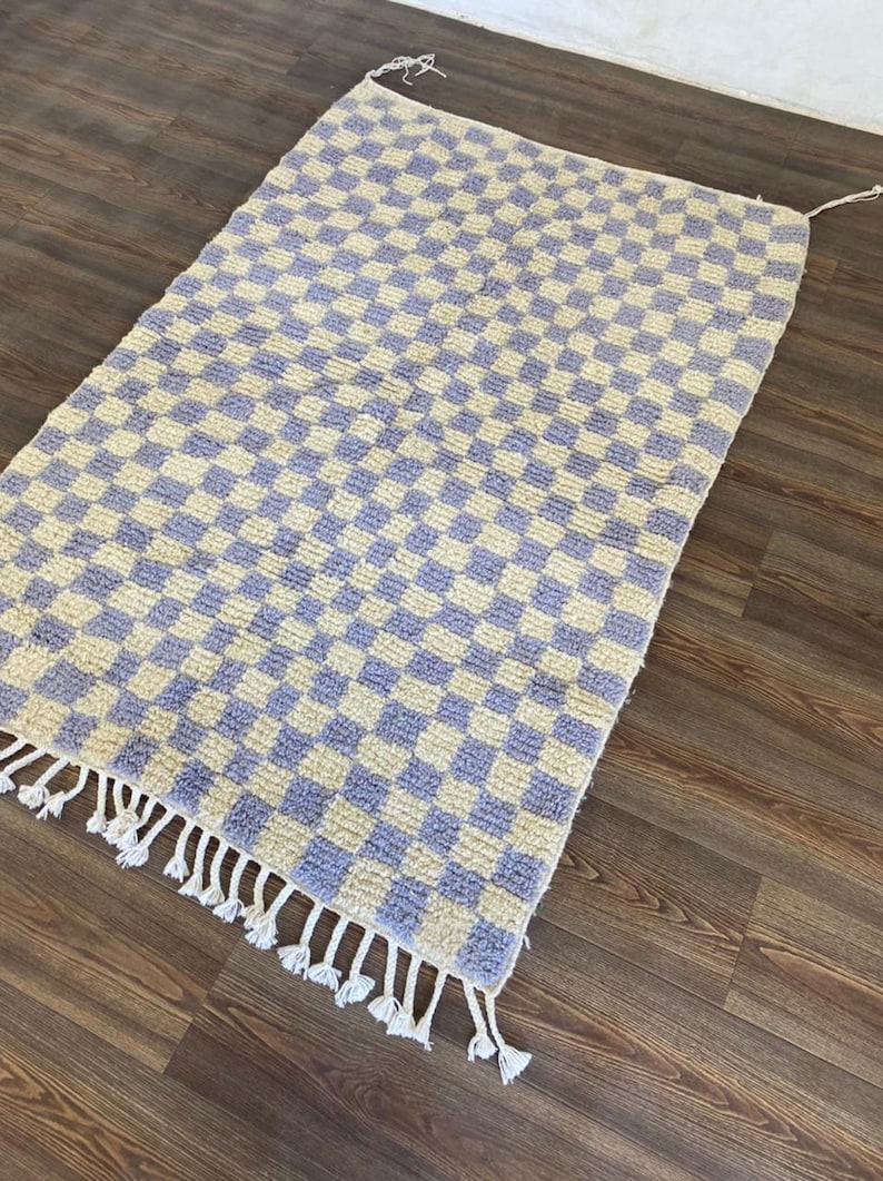 Light Purple Moroccan Berber wool Checkered area rug!