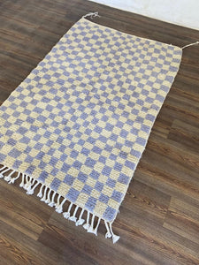 Light Purple Moroccan Berber wool Checkered area rug!