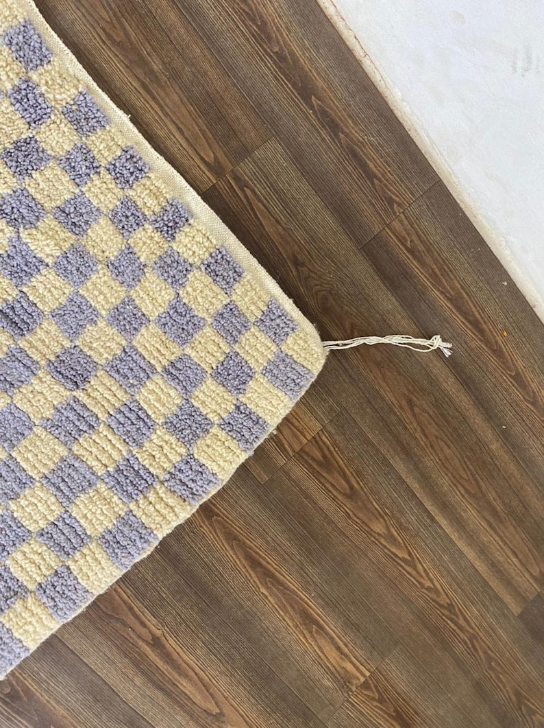 Light Purple Moroccan Berber wool Checkered area rug!
