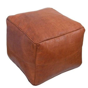 Set of 2 Handmade Square Brown Leather Ottomans