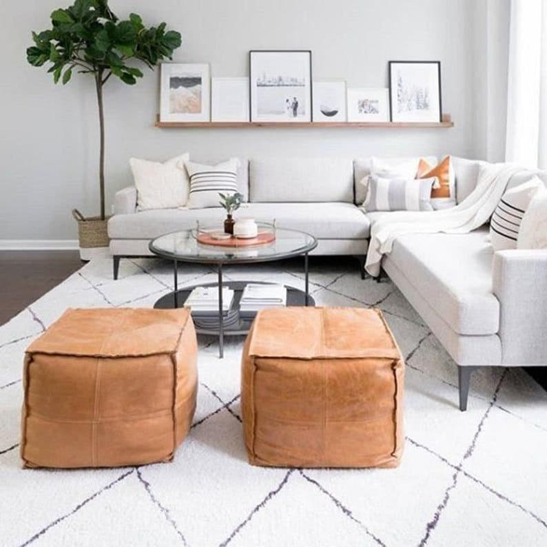 Set of 2 Square Leather Ottomans – Un...