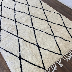 Custom Moroccan Berber Wool Black and white beni ourain rug