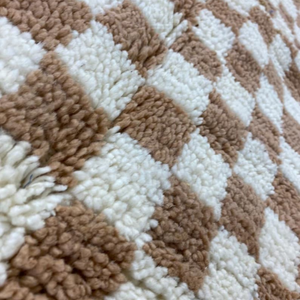 Cream and White Checkered Design - Soft Moroccan Berber Wool Shag Rug