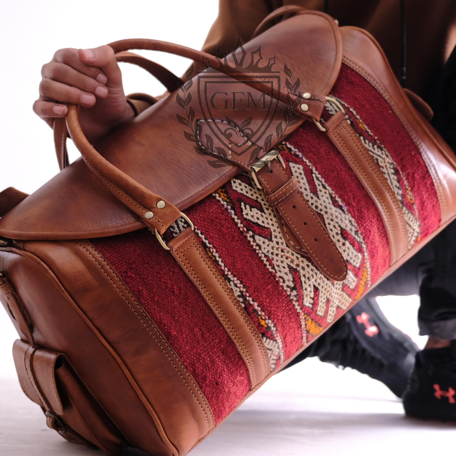 Premium Duffel Leather Kilim bag