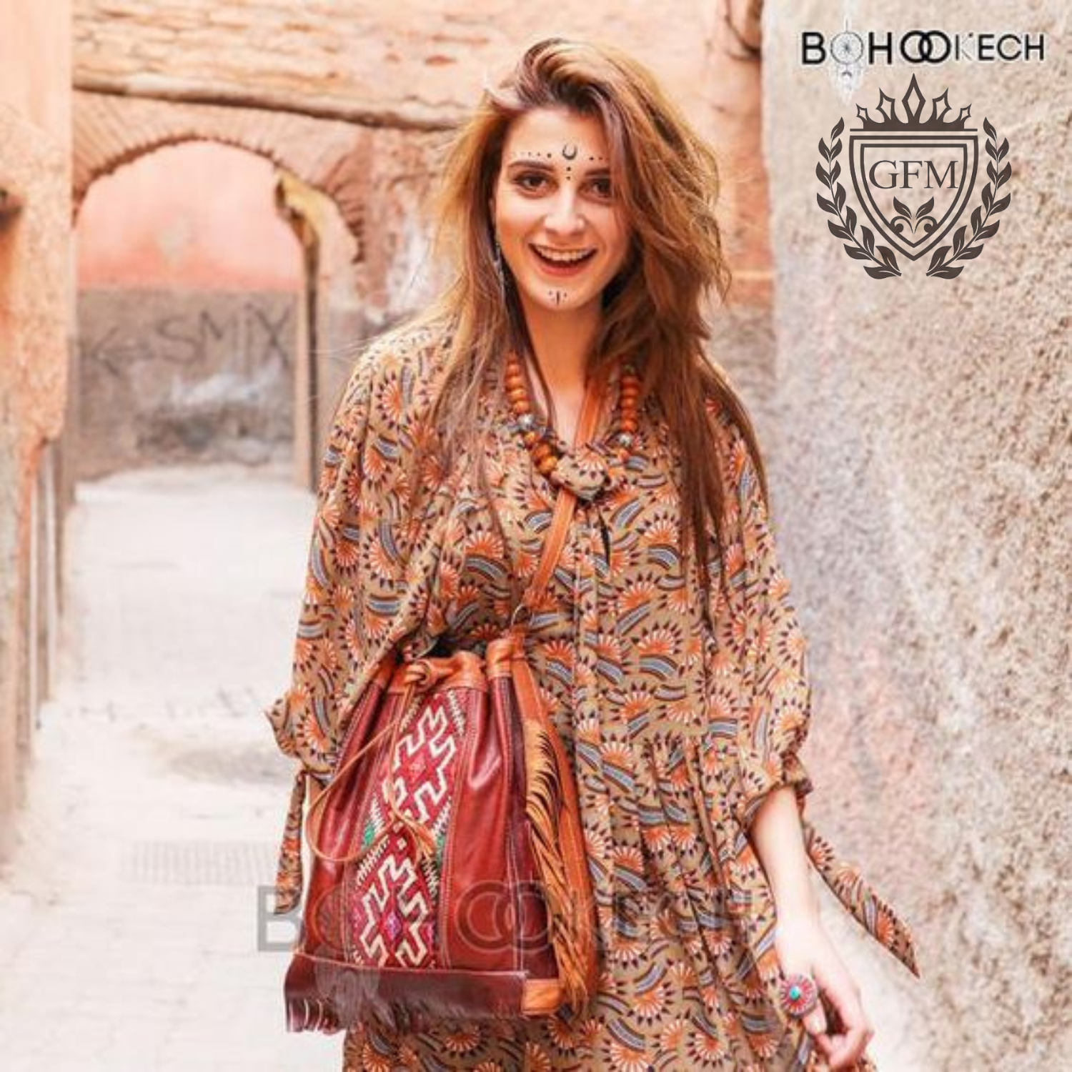 Bohemian leather kilim shoulder bag