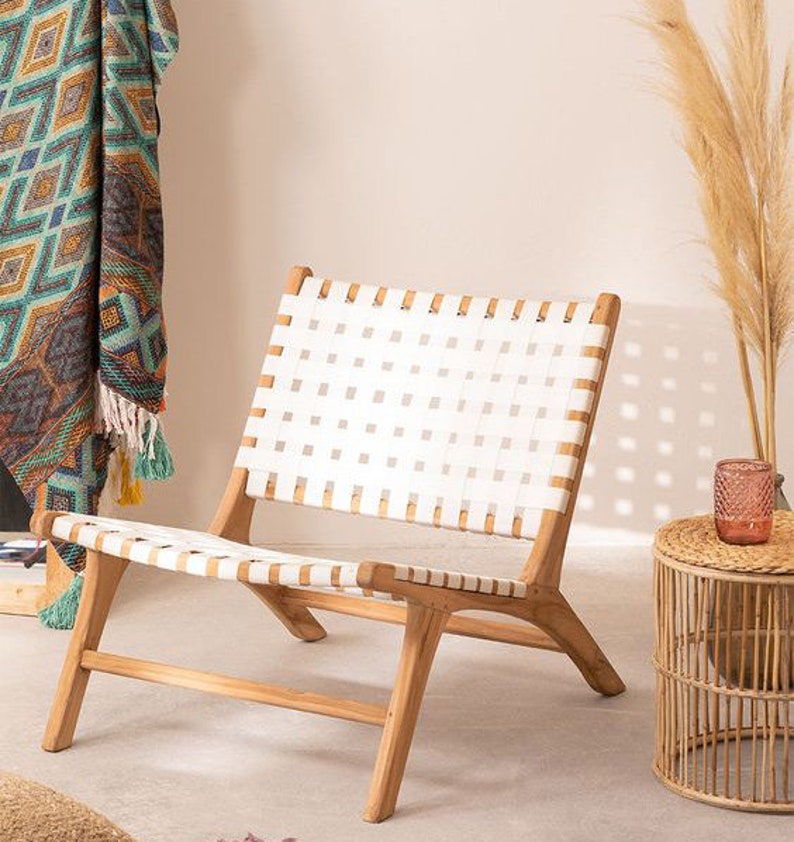 White Customized Chair In Wood And Leather