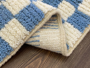 Blue and white checkered rug! wool checkerboard rugs.