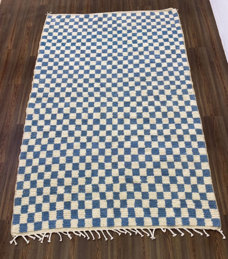 Blue and white checkered rug! wool checkerboard rugs.
