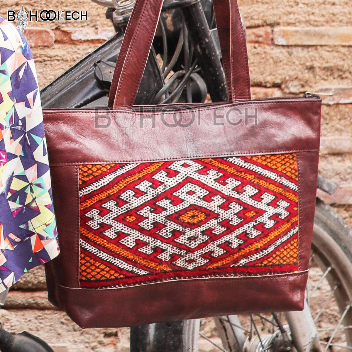 Handcrafted Kilim HandBag - GFM -giftsfrommorocco-morocco leather