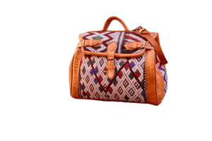 Luxury Moroccan Handmade Leather Travel Bag – Kilim Rug Weekender Design