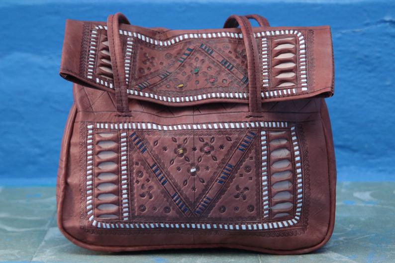 VINTAGE MOROCCAN LEATHER BAG - GFM -giftsfrommorocco-morocco leather