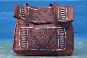 VINTAGE MOROCCAN LEATHER BAG - GFM -giftsfrommorocco-morocco leather