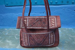 VINTAGE MOROCCAN LEATHER BAG - GFM -giftsfrommorocco-morocco leather