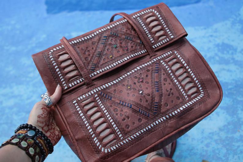 VINTAGE MOROCCAN LEATHER BAG - GFM -giftsfrommorocco-morocco leather