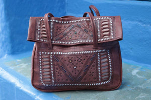 VINTAGE MOROCCAN LEATHER BAG - GFM -giftsfrommorocco-morocco leather