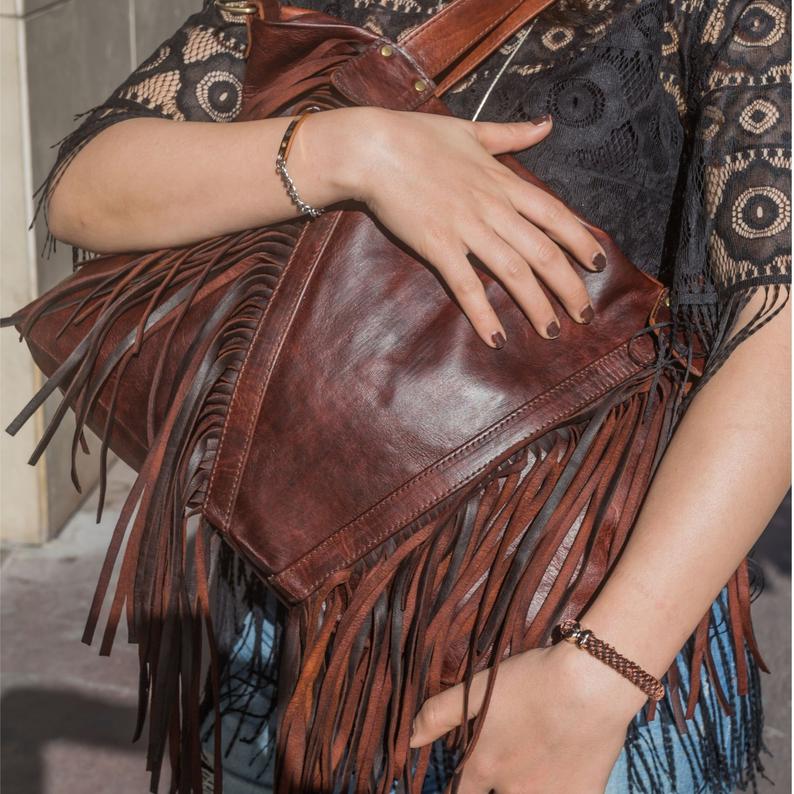 Fringe purse ,  bridesmaid Leather bag , Leather Hobo Purse