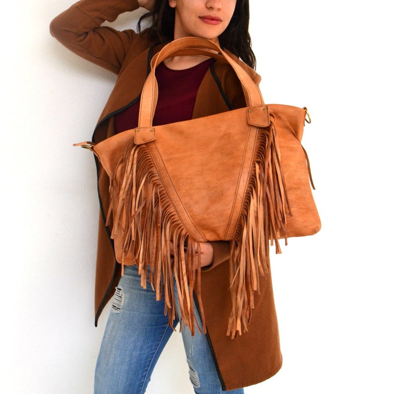 Fringe purse ,Leather Hobo Purse, Leather Tote Bag