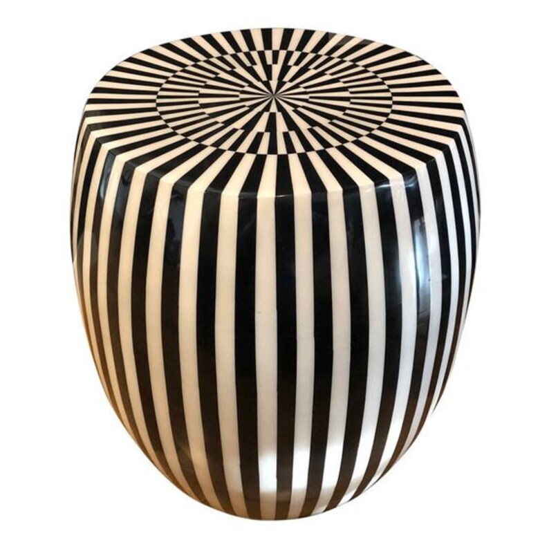 Handmade Bone Stool and Side Table - Vintage Art Design, Black & White, Inlay Coffee Table