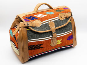 Handmade Moroccan Kilim Leather Weekender Bag - Vintage Bohemian Travel Duffel