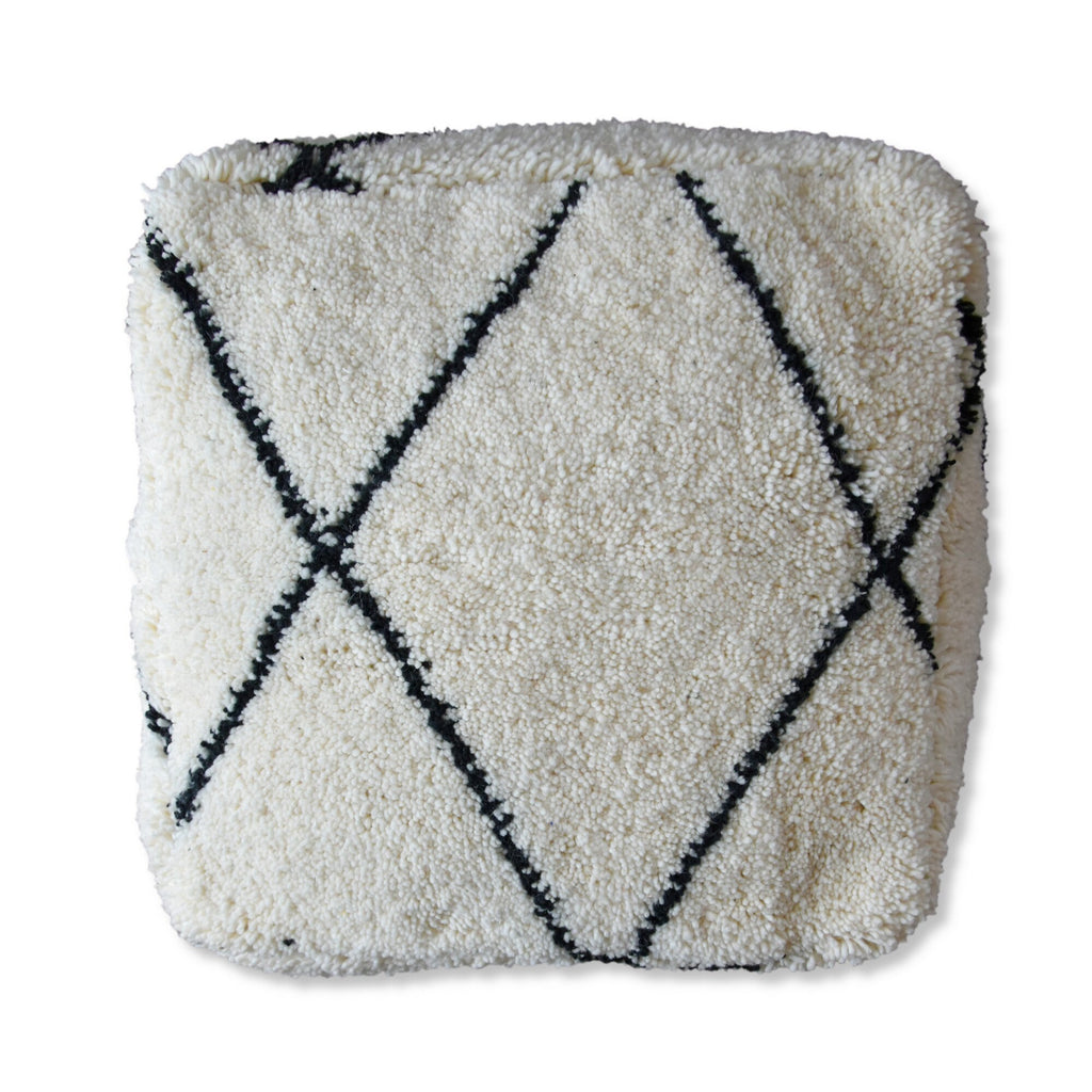 Handwoven- Beni Ouarain Kilim Pouf - 100% Wool and Cotton - Black&White