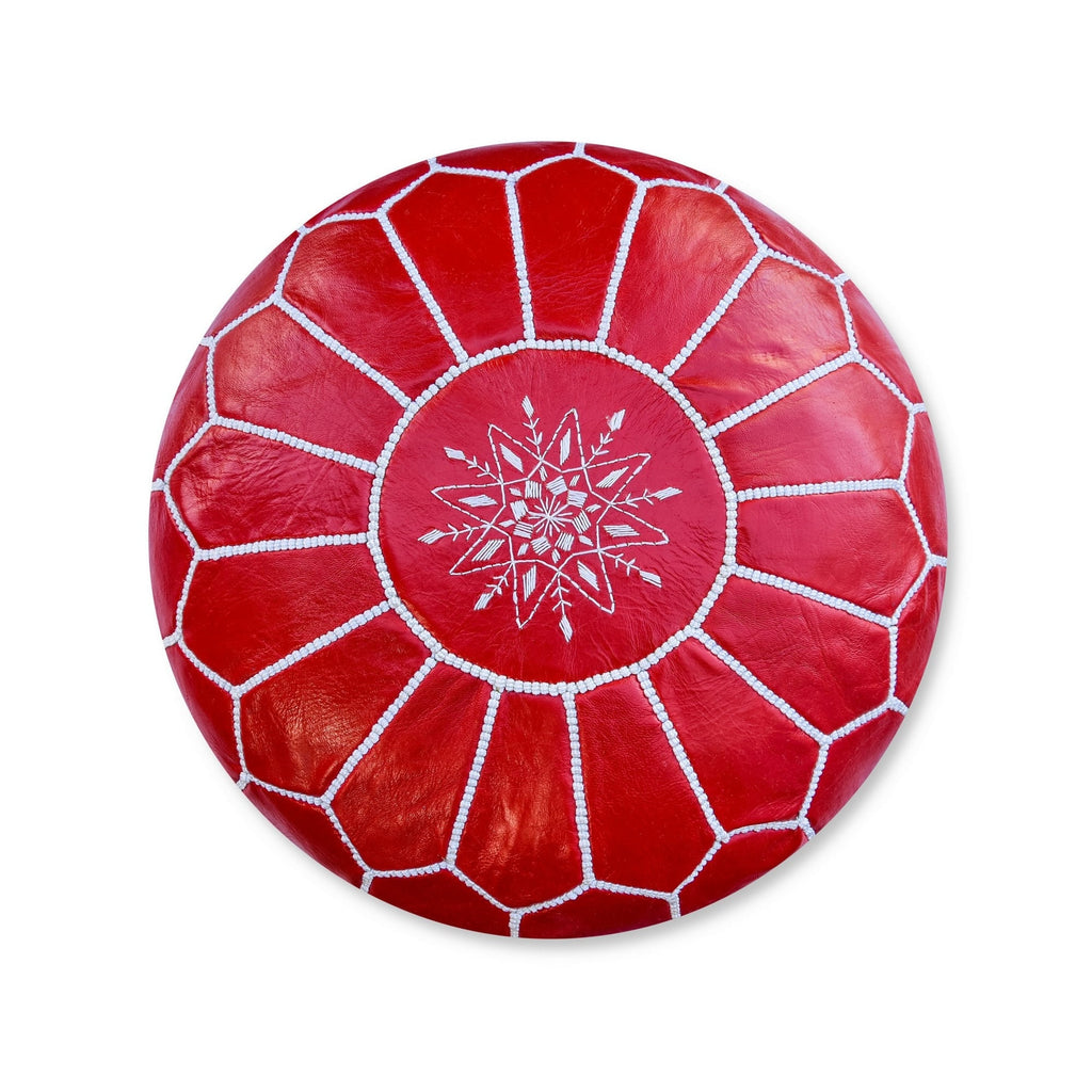 Red Leather Pouffe – Premium Stuffed Ottoman, Footstool & Floor Cushion