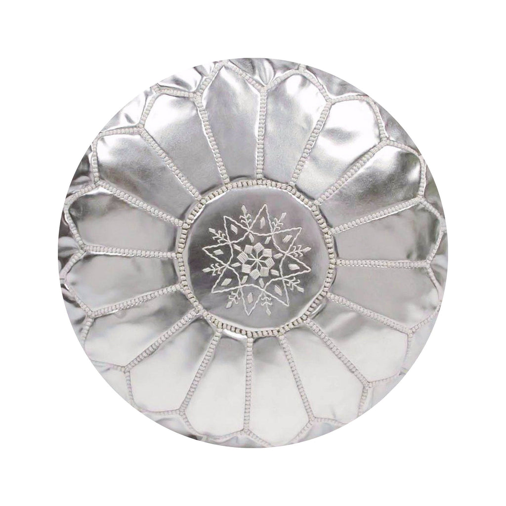 Pouffe - Stuffed Ottoman, Footstool, Floor Cushion (Silver)